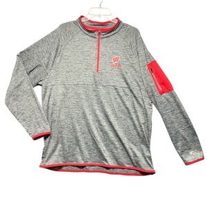 Colosseum Wisconsin Badgers Quarter Zip Pullover Sweatshirt Men's‎ XL Gray Red